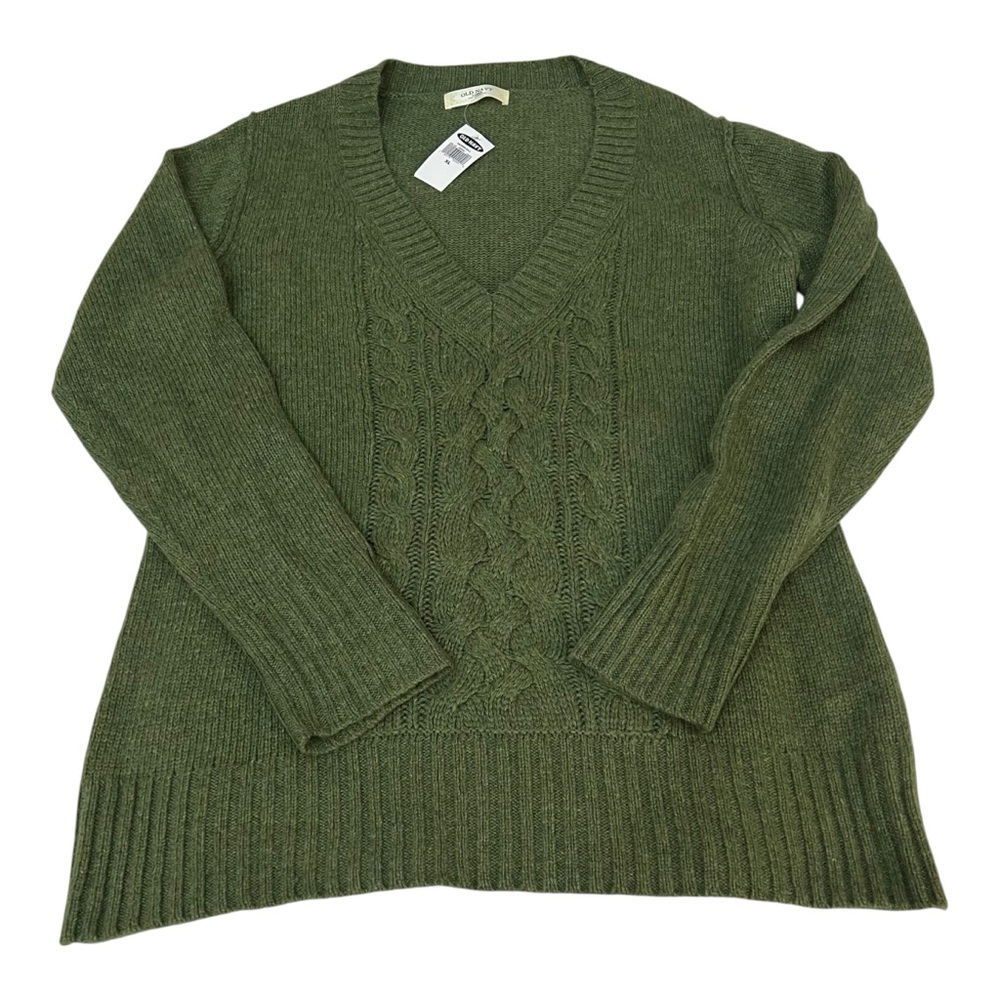 Old Navy Olive Green Sweater Angora Wool Blend Cable Knit V Neckline
